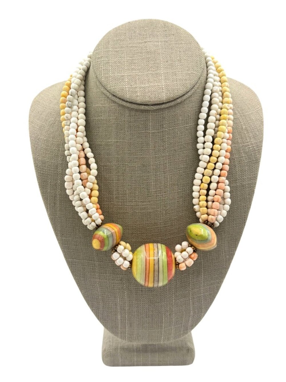 Vintage Ceramic Large Pastel Color Beads Mod Necklace